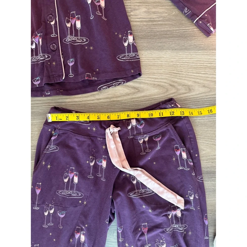 Soma Intimates Purple Champagne Glass Pajama Set Womens XS Long Sleeve Pants 2PC